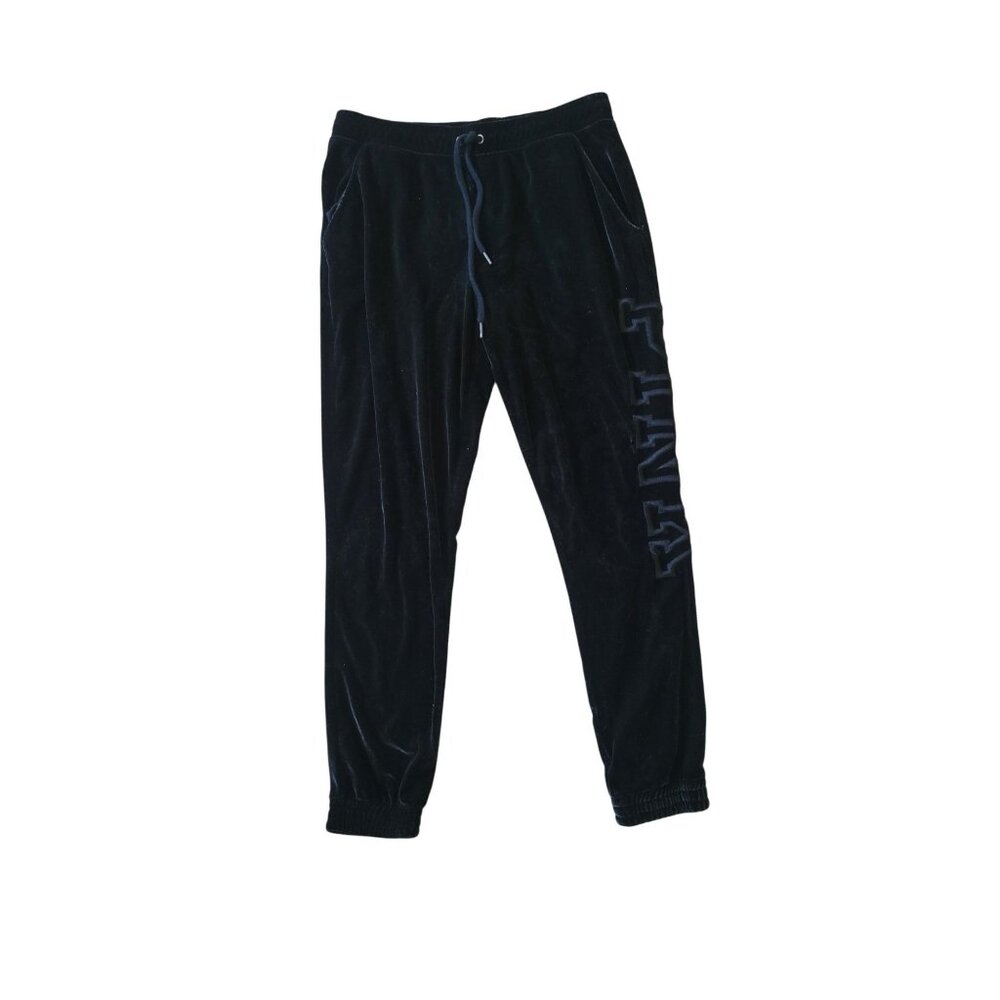 PINK Victoria's Secret Women Black Velvet Size M Joggers Sweats Embroidered
